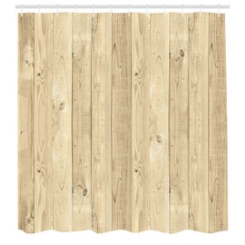 Ambesonne Rustic Shower Curtain, Picture of Smooth Oak Wood Texture in Old Fashion Retro Horizontal Nature Design, Cloth Fabric Bathroom Decor Set with Hooks, 69" W x 70" L, Pale Yellow