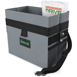 Drive Auto Car Trash Can - Leakproof, Hanging Garbage Bin with 20 Trash Bags and Black Adjustable Strap - Truck & Car Accessories for Men and Women - Grey with No Lid