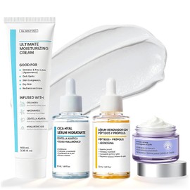 Kit de Skincare Facial 4 en 1 con Crema para Cuello Crema Hidratante de Niacinamida y Sueros de Centella Asiática y Péptidos de Propóleo