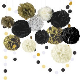 Paper Pom Poms Black Pom Poms Tissue Paper Pom Poms Flower Balls Paper Flowers Paper Fans Pom Poms Pom Pom Flowers Engagement Party Decorations Pompom Garland Party Decor Engagement Decorations
