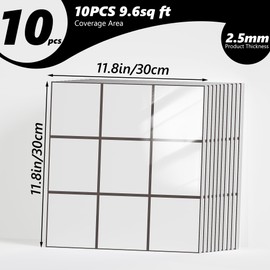 10pcs Marble Peel and Stick Backsplash Waterproof Wall Panels, Self Adhesive Marble Foam Tile, 11.8"x11.8" PVC Wall Panels for Bathroom, Kitchen, Living Room and Laundry Room (Plaid Pattern)