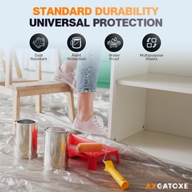 12 x 9 Ft Plastic Sheet Drop Cloths (20-Pack) - Disposable Painter's Sheeting & Tarps for Painting, Waterproof Painting Supplies, Dust Cover for Furniture/Couch/Floor Protection