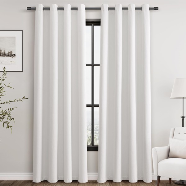 Ivory Linen Blackout Curtains 84 inches Long for Bedroom Grommet