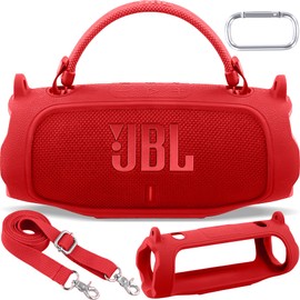 Aenllosi for JBL Charge 6 Wireless Bluetooth Speaker Silicone Cover Case with Adjustable Shoulder Strap,Red (Case Only)