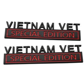 Pair Set Metal Vietnam Vet Special Edition Emblems 3D Badges Raised Decals Exterior Truck Stickers (Black Red)