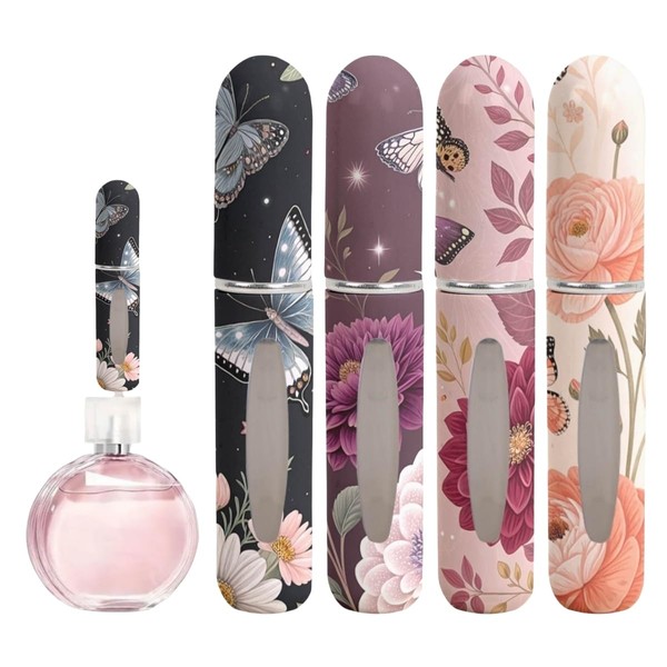 mulanfeng 5ML Portable Refillable Perfume Spray Bottle, 4PCS Floral Butterfly