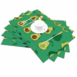 Walmsco Placemats Cartoon Green Avocado Decor For Dining Room Kitchen Table,Waterproof Non-Slip Washable Heat Resistant Placemats,Set of 4,12"x18"