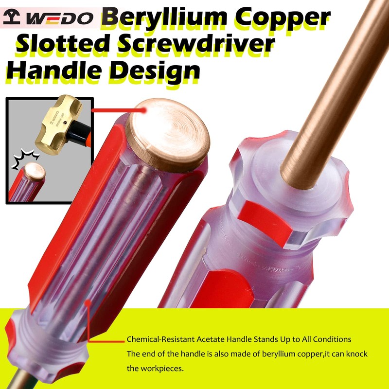 WEDO Screwdriver,Non-Sparking Slotted Screwdriver,Strike Cap Flat Head Screwdriver,Beryllium Copper,Length 420mm(17"),Tip