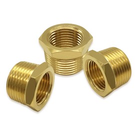Hooshing 3PCS Brass Reducing Hex Bushing 1" NPT Male x 3/4" NPT Female Thread Reducer Pipe Fitting Adapter