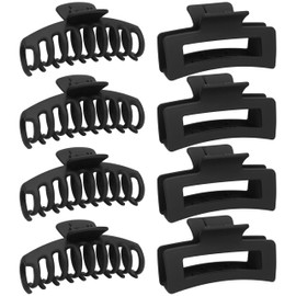 XCZYN Niedliche Haarspangen, 10,9 cm, große Klauenklammern für dickes Haar, starker Halt, matt, Bananenklammer, Frühlingspange, Haarschmuck für Damen und Mädchen, Schwarz, 8 Stück