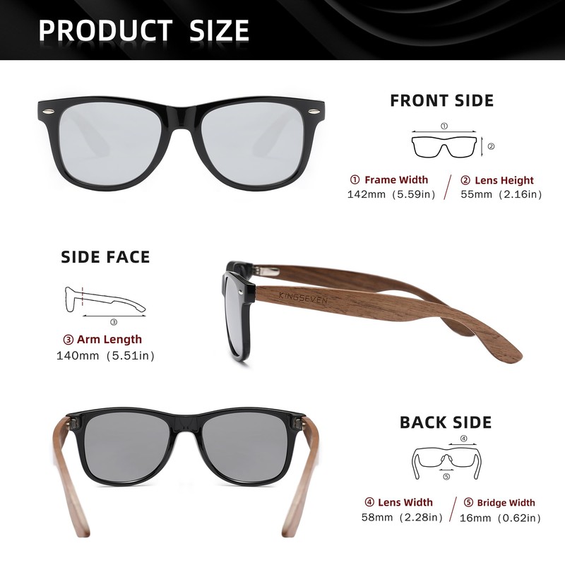 KINGSEVEN New Black Walnut Sunglasses Wooden Polarized Sunglasses Men Glasses