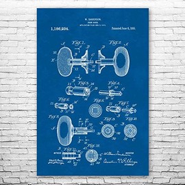 Door Knob Poster Print, Handyman Gift, Locksmith, Vintage Hardware, Contractor, Mechanical Engineer, Carpenter Blueprint (24 inch x 36 inch)