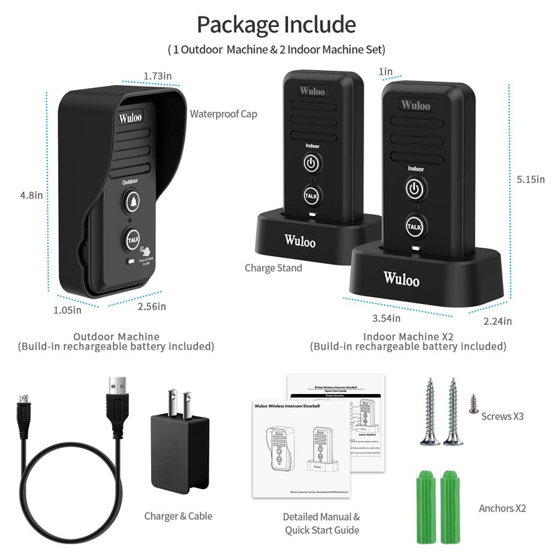 Wuloo Wireless Intercom Doorbells for Home Classroom, Intercomunicador Waterproof Electronic