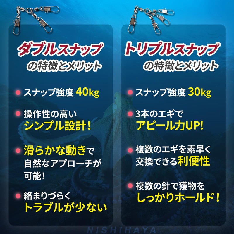 Nishihaya Octopus Egi Snap, Egging, Snap, Double & Triple, Set