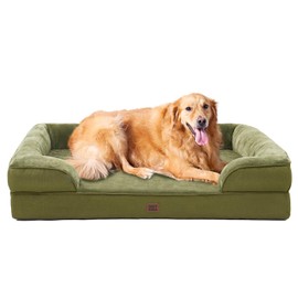 EHEYCIGA Orthopedic Dog Beds for Extra Large Dogs 44x32Inch, Waterproof Memory Foam XL Pet Bed with Sides, Non-Slip and Egg-Crate Foam Big Dog Couch Bed with Washable Removable Cover, Olive Green