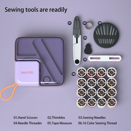 Kit de costura, kit de aguja e hilo con suministros de costura de viaje y accesorios para adultos, niños, principiantes con tijeras, agujas de coser, dedal, hilo, cinta métrica de rasgadura, etc.