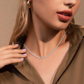 Silver Chain Necklace for Women, 3mm Box Chains for Women, 18 inch, Trendy Jewelry Gifts for Mom Friends