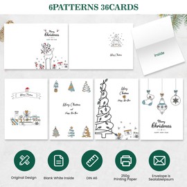 Christmas Cards Pack of 36, Multipack Xmas Cards for Family, Friends, Lovers and Business Partners, A6（105 x 148 mm） Folded Size with 36 Envelopes
