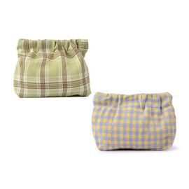 Nainsect Small Pouch bags for purs 2pcs Mini Cosmetics Makeup Corduroy Storage Bag No Zipper Self-closing Accessories Organizer for Cosmetics Headphones Jewelry (Green+purple)