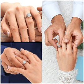 MomentWish Engagement Ring for Women, Moissanite Wedding Ring, D Color VVS1 Simulated Diamond Ring, S925 Sterling Silver Promise Ring for Her Size-O