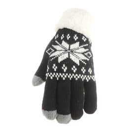 Glamour Girlz Womens Luxury Thick Knitted Thermal Fleece Lined Cold Weather Winter Ski Outdoor Hand Warmers Touch Screen Mittens Mitts Christmas Birthday Gift Fair Isle Snowflake (Gloves Black)