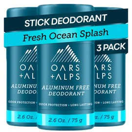 Oars + Alps Deodorant for Men & Women, Aluminum Free Deodorant for Men, Dermatologist Tested, Clean Ingredients, Non Toxic, Vegan, Long Lasting, Odor Protection, Fresh Ocean Splash, 3pk, 2.6oz