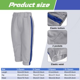 3 Pcs Baseball Combo Set, Knicker Softball Pants, Softball Socks, Baseball Belts for Boys and Girls(4-5 Years,Blue, Gray)