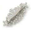 Medium Silver Tone Filigree Diamante Floral Barrette Hair Clip Grip