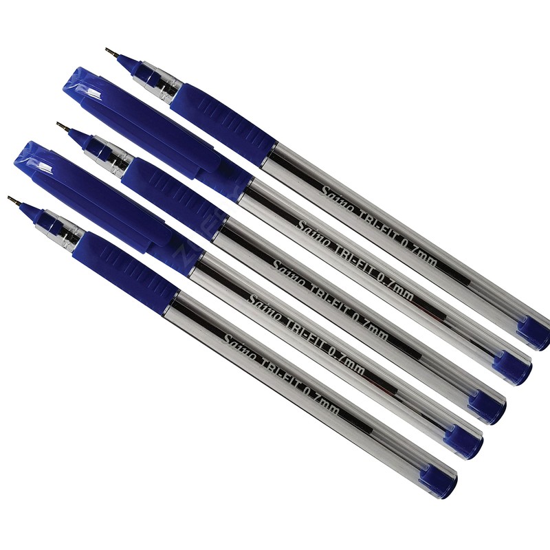 SAINO 5 x 0.7mm Tip Tri-Fit Triangular BLUE Ballpoint Pens