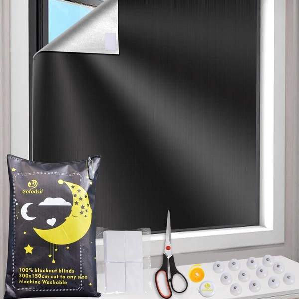 Gofodsil® Blackout Roller Blind, No Drilling, 300 x 150 cm,