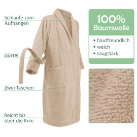 Celodoro Bathrobe for Men and Women, Pure Cotton, beige