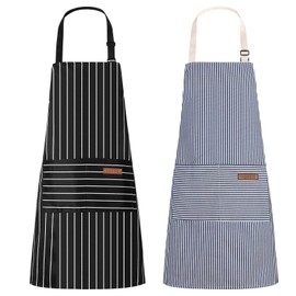 saerryor 2 Pack Chef Apron, Chef Aprons for Women with Pockets, Aprons for Men, Kitchen Apron Chefs Apron Cooking Aprons For Women Black Apron Stripe Baking Cleaning Gardening