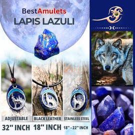 Howling Wolf Turquoise Accent Moon Necklace - Lapis Lazuli Jewelry - I am Moonlight Series Amulet (18" LEATHER CORD)