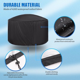 HOMEE Round Fire Pit Table Cover 36" x 20",Fire Pit Cover 420D Heavy Duty Waterproof,Outdoor Patio Firepit Cover for Fireplace Fire Bowl Fits for 30"-36" Fire Pit/Table