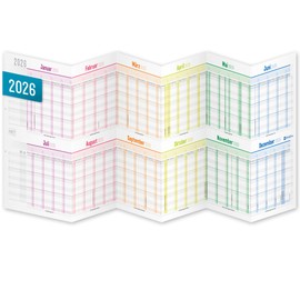 Häfft® Holiday Planner 2026 Employee Foldable/Folded - A4 for Filing (Unfolded 89 x 29 cm) for 12 People or Projects "Rainbow" - Sustainable and Climate Friendly