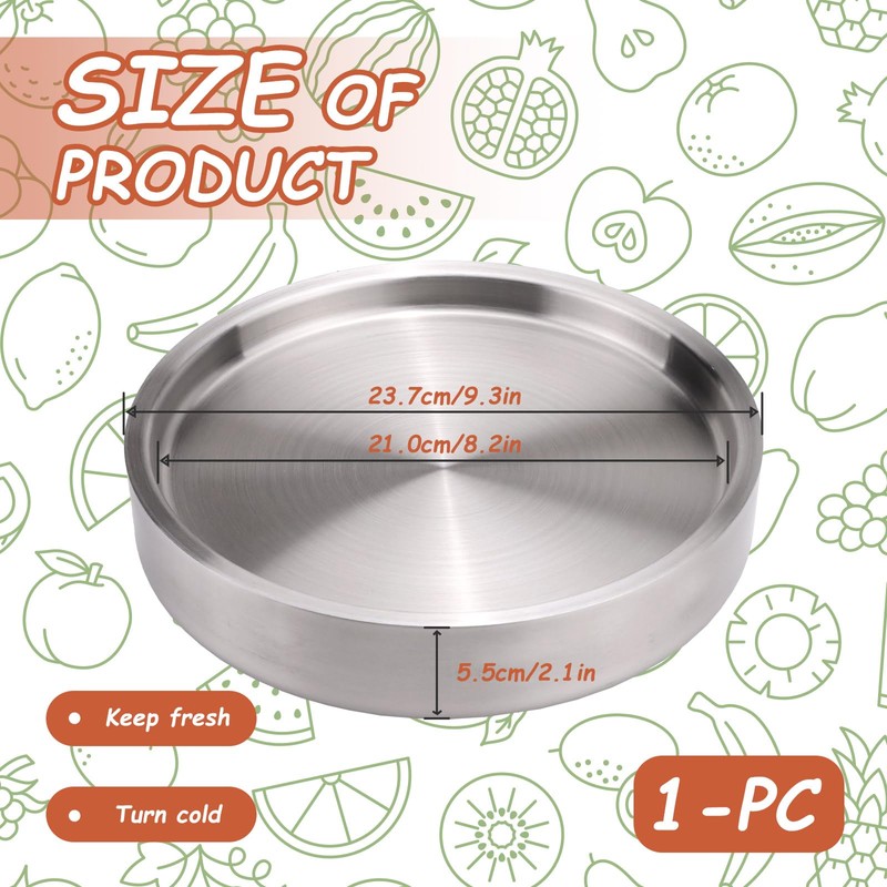 9.3" 304 Stainless Steel Cold Chilled Serving Tray, Appetizer Shrimp