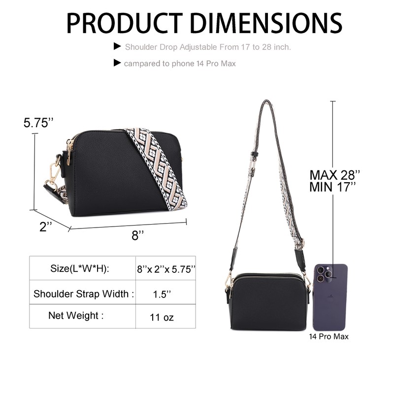 EVVE - Bolso cruzado para mujer, con triple cierre, pequeño