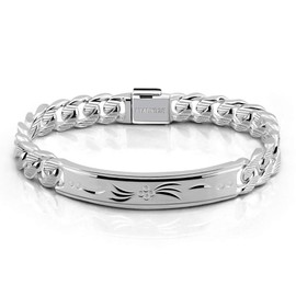 H&Beautimer 925 Sterling Silver Bracelet 10/12MM Cuban Chain Bracelet Fine Jewelry Men Silver Brand Chain 7,7.5,8,8.5,9,9.5,10'' Birthday Gift (10MM Pattern Brand, 7 Inches)
