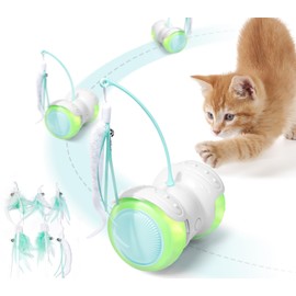 ZeLing HTL Interactive Cat Toy Car: 360° Freewheel Function, 2 Chamomile Mint Feathers, Auto/Manual Mode - For Domestic Cats
