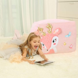 Anzitinlan Unicorn Chair for Girls, Stuffed Animal Storage Bean Bag Chair, Toy Storage BeanBag for Children, Baby Fleece Fabric Super Soft, Cover Only, 22"x24" Extra Large Ballet Horse (Pink Sika deer)