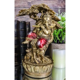 Vastu Hindu God Ganesha Ganapati Playing Flute On Tree Of Life By Mouse Figurine