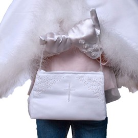 VILLAGE GIFT IMPORTERS Girls First Communion Purse | Confirmation Christening Bag | Catholic Children Purse | Christian Apparel Ages 5-14, White, Ages 5-14