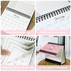 Koqye Desk Calendar 2025-2026 July to December 2026, Small Flip Stand Paper Calendar with Monthly Designs and 2 Sheets Stickers for Desktop (Pink)