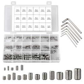 261PCS Hex Allen Head Socket Set Screw, KWOKWEI Grub Screw Set M2 M3 M4 M5 M6 M8 304 Stainless Steel Internal Hex Drive Headless Set Screw Assortment Kit for Door Handle, Bathroom, Garage