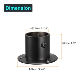 sourcing map 1.28'' Dia Stainless Steel Pole Sockets Flange Rod Holder Bracket Support with Screws for Bathroom Closet Curtain, Set of 8, Black