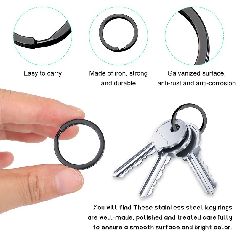 JUSTTOP 30PCS Metal Key Rings, 0.8"/1"/1.2" Split Thick Round Flat
