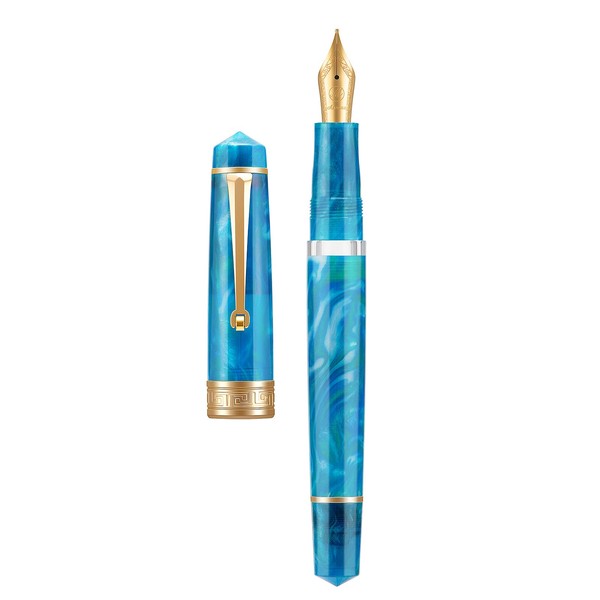 Asvine P20 Piston Fountain Pen Blue Resin, Iridium Medium Nib
