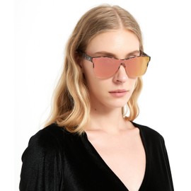 JFXQDR Polarized Sunglasses for Women and Men, Trendy Oversized Square One Piece Lens Sun Glasses UV Blocking RFS8208 (Grey Frame Mirrored Purple Lens)