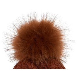 styleBREAKER Women Knit Pompom hat with Diagonal Ribbed Knit Pattern and Fleece Lining, Winter Fur Bobble hat 04024167, Colour:Cognac