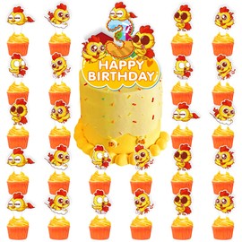 25pcs Little Chicken 3rd Birthday Party Supplies, Farm Chick Cupcake Toppers Decoration, Little Chicken Theme Happy Birthday Cupcake Toppers Baby Shower Boys and Girls Decorations (3rd)